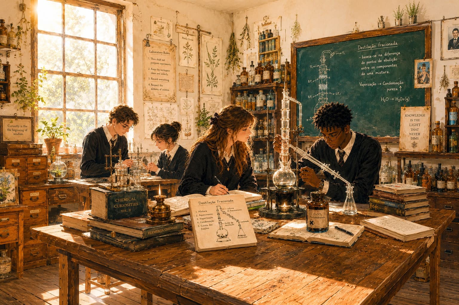 Alunos em laboratório de química