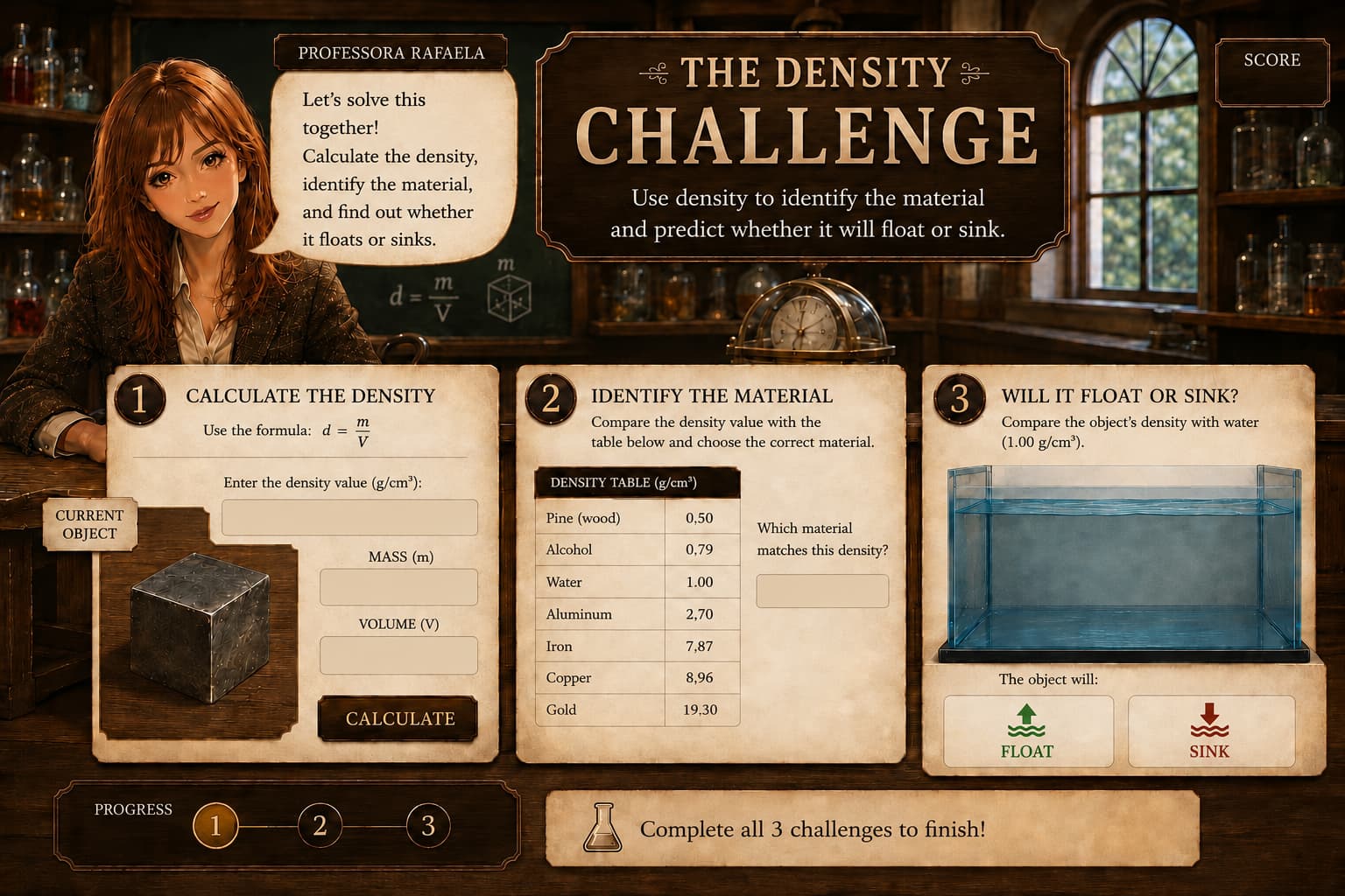 Jogo interativo sobre densidade
